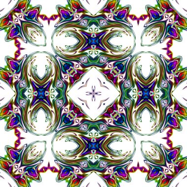 Benzersiz mandala, Oriental yuvarlak desen, mistik motifi, egzotik arka plan. Fantastik fraktal tasarım, geometrik doku parlayan renkli dijital sanat.