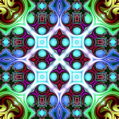 Benzersiz mandala, Oriental yuvarlak desen, mistik motifi, egzotik arka plan. Fantastik fraktal tasarım, geometrik doku parlayan renkli dijital sanat.