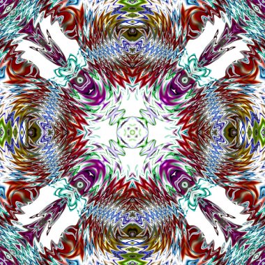 Benzersiz mandala, Oriental yuvarlak desen, mistik motifi, egzotik arka plan. Fantastik fraktal tasarım, geometrik doku parlayan renkli dijital sanat.