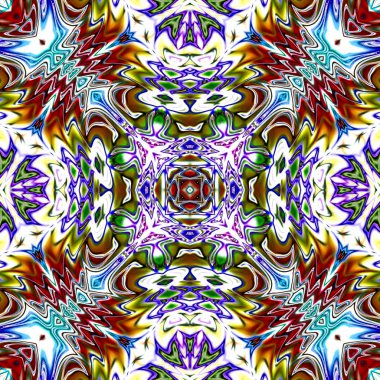 Benzersiz mandala, Oriental yuvarlak desen, mistik motifi, egzotik arka plan. Fantastik fraktal tasarım, geometrik doku parlayan renkli dijital sanat.