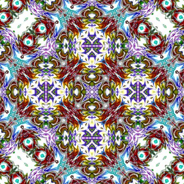 Benzersiz mandala, Oriental yuvarlak desen, mistik motifi, egzotik arka plan. Fantastik fraktal tasarım, geometrik doku parlayan renkli dijital sanat.