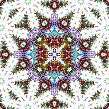 Benzersiz mandala, Oriental yuvarlak desen, mistik motifi, egzotik arka plan. Fantastik fraktal tasarım, geometrik doku parlayan renkli dijital sanat.