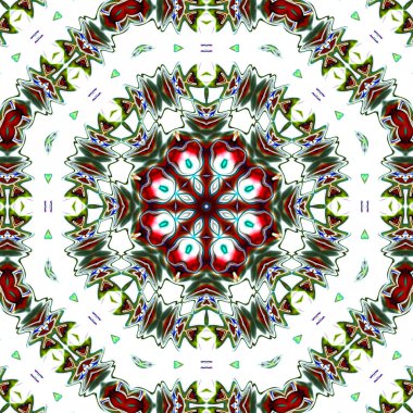 Benzersiz mandala, Oriental yuvarlak desen, mistik motifi, egzotik arka plan. Fantastik fraktal tasarım, geometrik doku parlayan renkli dijital sanat.