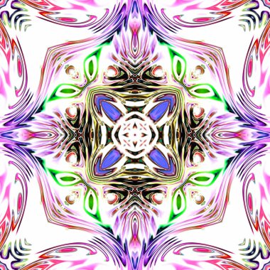 Benzersiz mandala, Oriental yuvarlak desen, mistik motifi, egzotik arka plan. Fantastik fraktal tasarım, geometrik doku parlayan renkli dijital sanat.