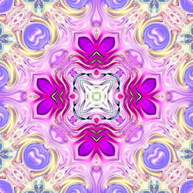 Benzersiz mandala, Oriental yuvarlak desen, mistik motifi, egzotik arka plan. Fantastik fraktal tasarım, geometrik doku parlayan renkli dijital sanat.