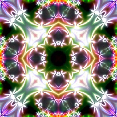 Benzersiz mandala, Oriental yuvarlak desen, mistik motifi, egzotik arka plan. Fantastik fraktal tasarım, geometrik doku parlayan renkli dijital sanat.