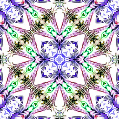 Benzersiz mandala, Oriental yuvarlak desen, mistik motifi, egzotik arka plan. Fantastik fraktal tasarım, geometrik doku parlayan renkli dijital sanat.