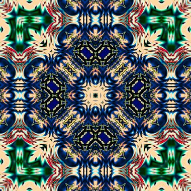 Benzersiz mandala, Oriental yuvarlak desen, mistik motifi, egzotik arka plan. Fantastik fraktal tasarım, geometrik doku parlayan renkli dijital sanat.