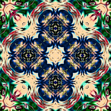 Benzersiz mandala, Oriental yuvarlak desen, mistik motifi, egzotik arka plan. Fantastik fraktal tasarım, geometrik doku parlayan renkli dijital sanat.