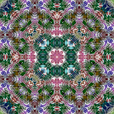 Benzersiz mandala, Oriental yuvarlak desen, mistik motifi, egzotik arka plan. Fantastik fraktal tasarım, geometrik doku parlayan renkli dijital sanat.