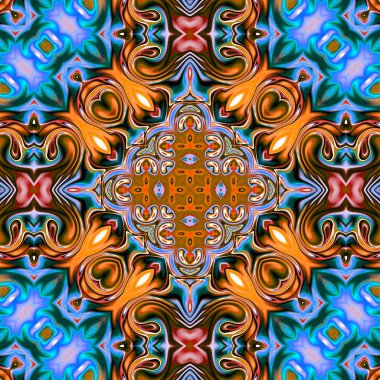 Benzersiz mandala, Oriental yuvarlak desen, mistik motifi, egzotik arka plan. Fantastik fraktal tasarım, geometrik doku parlayan renkli dijital sanat.