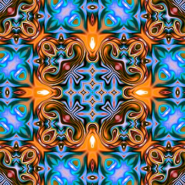 Benzersiz mandala, Oriental yuvarlak desen, mistik motifi, egzotik arka plan. Fantastik fraktal tasarım, geometrik doku parlayan renkli dijital sanat.