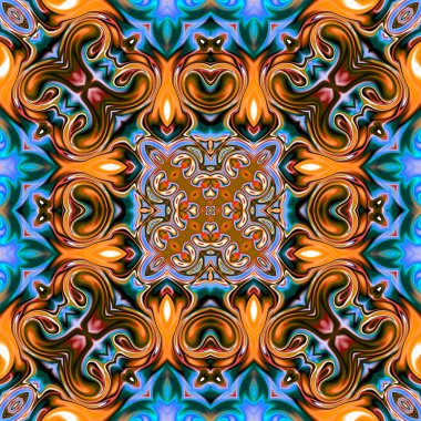 Benzersiz mandala, Oriental yuvarlak desen, mistik motifi, egzotik arka plan. Fantastik fraktal tasarım, geometrik doku parlayan renkli dijital sanat.