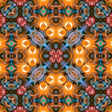 Benzersiz mandala, Oriental yuvarlak desen, mistik motifi, egzotik arka plan. Fantastik fraktal tasarım, geometrik doku parlayan renkli dijital sanat.