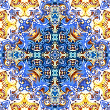 Benzersiz mandala, Oriental yuvarlak desen, mistik motifi, egzotik arka plan. Fantastik fraktal tasarım, geometrik doku parlayan renkli dijital sanat.