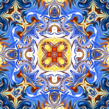 Benzersiz mandala, Oriental yuvarlak desen, mistik motifi, egzotik arka plan. Fantastik fraktal tasarım, geometrik doku parlayan renkli dijital sanat.