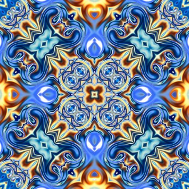 Benzersiz mandala, Oriental yuvarlak desen, mistik motifi, egzotik arka plan. Fantastik fraktal tasarım, geometrik doku parlayan renkli dijital sanat.