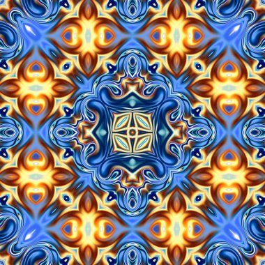 Benzersiz mandala, Oriental yuvarlak desen, mistik motifi, egzotik arka plan. Fantastik fraktal tasarım, geometrik doku parlayan renkli dijital sanat.