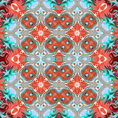 Benzersiz mandala, Oriental yuvarlak desen, mistik motifi, egzotik arka plan. Fantastik fraktal tasarım, geometrik doku parlayan renkli dijital sanat.