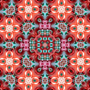 Benzersiz mandala, Oriental yuvarlak desen, mistik motifi, egzotik arka plan. Fantastik fraktal tasarım, geometrik doku parlayan renkli dijital sanat.