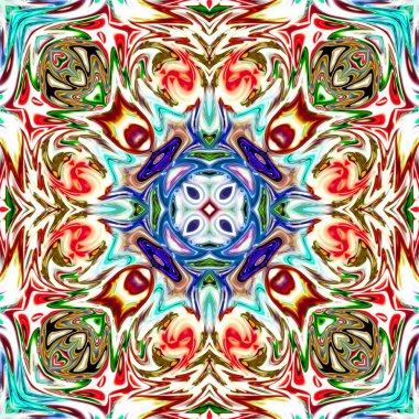 Benzersiz mandala, Oriental yuvarlak desen, mistik motifi, egzotik arka plan. Fantastik fraktal tasarım, geometrik doku parlayan renkli dijital sanat.