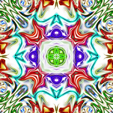 Benzersiz mandala, Oriental yuvarlak desen, mistik motifi, egzotik arka plan. Fantastik fraktal tasarım, geometrik doku parlayan renkli dijital sanat.