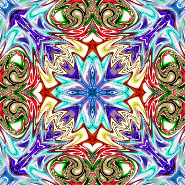 Benzersiz mandala, Oriental yuvarlak desen, mistik motifi, egzotik arka plan. Fantastik fraktal tasarım, geometrik doku parlayan renkli dijital sanat.