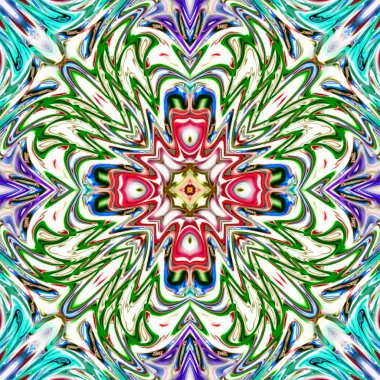 Benzersiz mandala, Oriental yuvarlak desen, mistik motifi, egzotik arka plan. Fantastik fraktal tasarım, geometrik doku parlayan renkli dijital sanat.