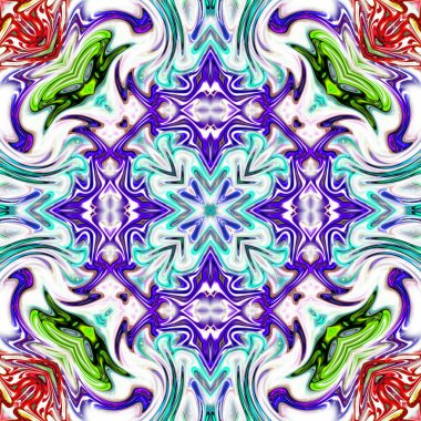 Benzersiz mandala, Oriental yuvarlak desen, mistik motifi, egzotik arka plan. Fantastik fraktal tasarım, geometrik doku parlayan renkli dijital sanat.