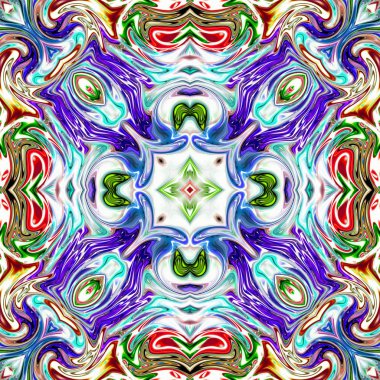 Benzersiz mandala, Oriental yuvarlak desen, mistik motifi, egzotik arka plan. Fantastik fraktal tasarım, geometrik doku parlayan renkli dijital sanat.