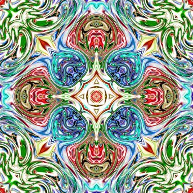 Benzersiz mandala, Oriental yuvarlak desen, mistik motifi, egzotik arka plan. Fantastik fraktal tasarım, geometrik doku parlayan renkli dijital sanat.