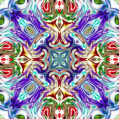 Benzersiz mandala, Oriental yuvarlak desen, mistik motifi, egzotik arka plan. Fantastik fraktal tasarım, geometrik doku parlayan renkli dijital sanat.