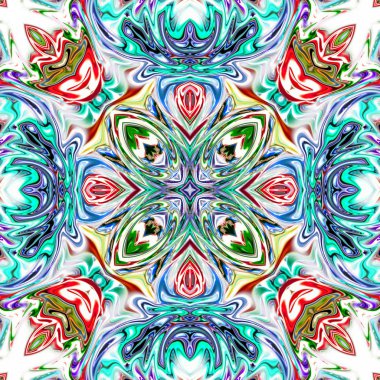 Benzersiz mandala, Oriental yuvarlak desen, mistik motifi, egzotik arka plan. Fantastik fraktal tasarım, geometrik doku parlayan renkli dijital sanat.