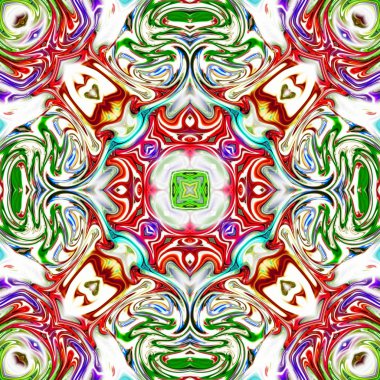 Benzersiz mandala, Oriental yuvarlak desen, mistik motifi, egzotik arka plan. Fantastik fraktal tasarım, geometrik doku parlayan renkli dijital sanat.