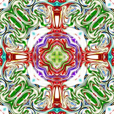 Benzersiz mandala, Oriental yuvarlak desen, mistik motifi, egzotik arka plan. Fantastik fraktal tasarım, geometrik doku parlayan renkli dijital sanat.