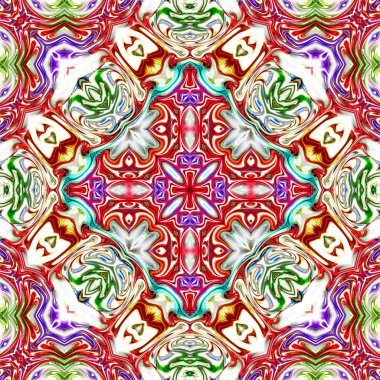 Benzersiz mandala, Oriental yuvarlak desen, mistik motifi, egzotik arka plan. Fantastik fraktal tasarım, geometrik doku parlayan renkli dijital sanat.