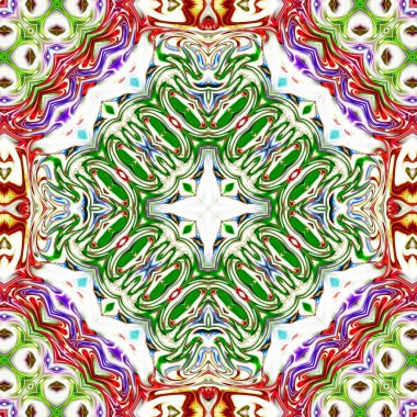 Benzersiz mandala, Oriental yuvarlak desen, mistik motifi, egzotik arka plan. Fantastik fraktal tasarım, geometrik doku parlayan renkli dijital sanat.