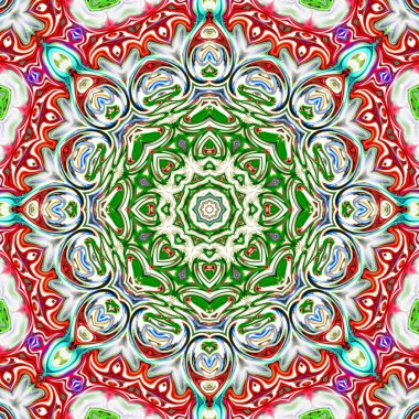 Benzersiz mandala, Oriental yuvarlak desen, mistik motifi, egzotik arka plan. Fantastik fraktal tasarım, geometrik doku parlayan renkli dijital sanat.