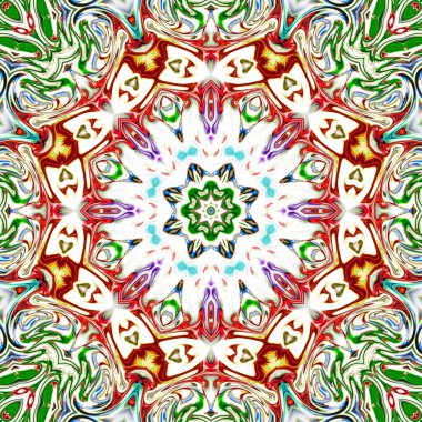 Benzersiz mandala, Oriental yuvarlak desen, mistik motifi, egzotik arka plan. Fantastik fraktal tasarım, geometrik doku parlayan renkli dijital sanat.