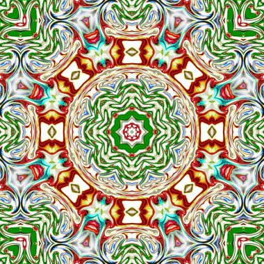 Benzersiz mandala, Oriental yuvarlak desen, mistik motifi, egzotik arka plan. Fantastik fraktal tasarım, geometrik doku parlayan renkli dijital sanat.