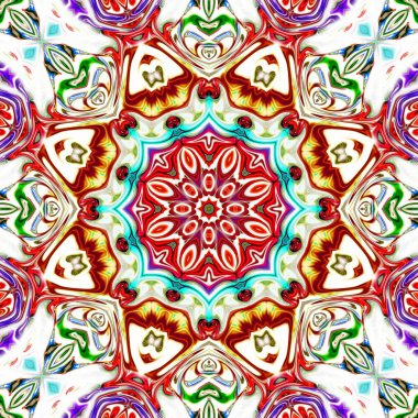 Benzersiz mandala, Oriental yuvarlak desen, mistik motifi, egzotik arka plan. Fantastik fraktal tasarım, geometrik doku parlayan renkli dijital sanat.