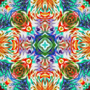 Benzersiz mandala, Oriental yuvarlak desen, mistik motifi, egzotik arka plan. Fantastik fraktal tasarım, geometrik doku parlayan renkli dijital sanat.