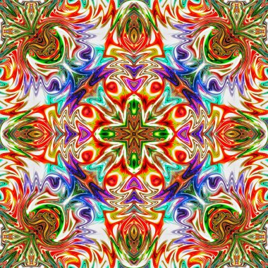 Benzersiz mandala, Oriental yuvarlak desen, mistik motifi, egzotik arka plan. Fantastik fraktal tasarım, geometrik doku parlayan renkli dijital sanat.