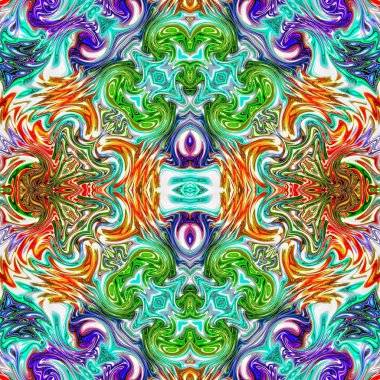 Benzersiz mandala, Oriental yuvarlak desen, mistik motifi, egzotik arka plan. Fantastik fraktal tasarım, geometrik doku parlayan renkli dijital sanat.