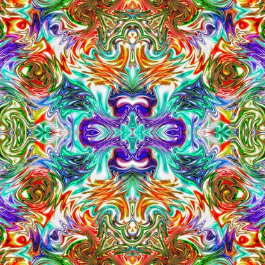 Benzersiz mandala, Oriental yuvarlak desen, mistik motifi, egzotik arka plan. Fantastik fraktal tasarım, geometrik doku parlayan renkli dijital sanat.