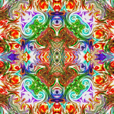 Benzersiz mandala, Oriental yuvarlak desen, mistik motifi, egzotik arka plan. Fantastik fraktal tasarım, geometrik doku parlayan renkli dijital sanat.