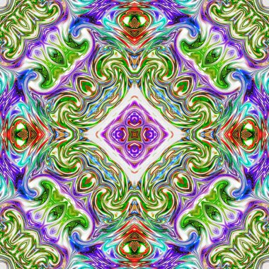Benzersiz mandala, Oriental yuvarlak desen, mistik motifi, egzotik arka plan. Fantastik fraktal tasarım, geometrik doku parlayan renkli dijital sanat.