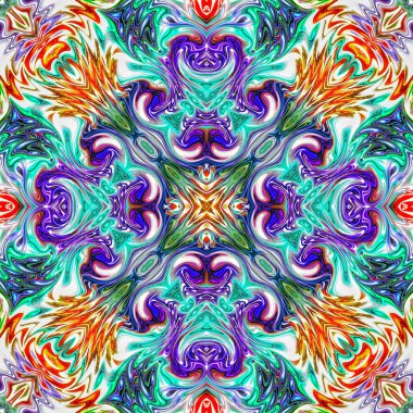 Benzersiz mandala, Oriental yuvarlak desen, mistik motifi, egzotik arka plan. Fantastik fraktal tasarım, geometrik doku parlayan renkli dijital sanat.