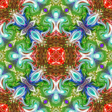 Benzersiz mandala, Oriental yuvarlak desen, mistik motifi, egzotik arka plan. Fantastik fraktal tasarım, geometrik doku parlayan renkli dijital sanat.