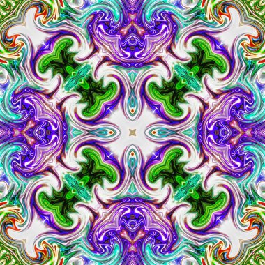 Benzersiz mandala, Oriental yuvarlak desen, mistik motifi, egzotik arka plan. Fantastik fraktal tasarım, geometrik doku parlayan renkli dijital sanat.